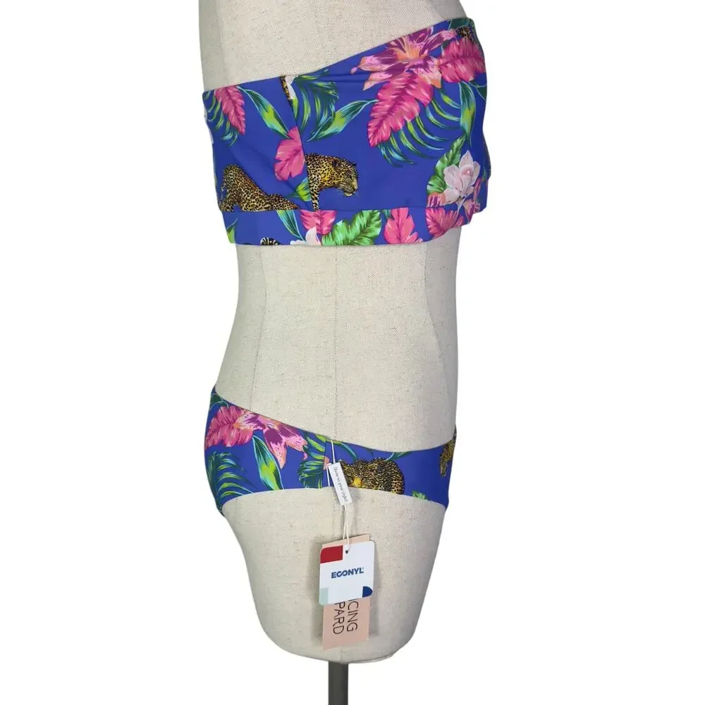 NWT- Dancing Leopard Bikini Top Size 12‎ Bottom Size 8 Blue/Hot Pink